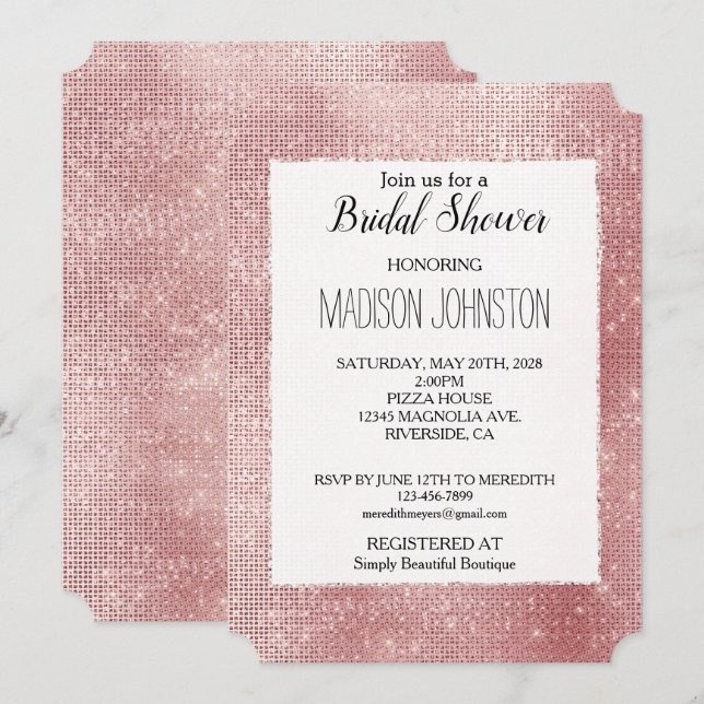 Convites Glam Blush Glitz Rosa (Frente/Verso)