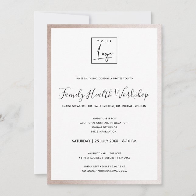 CONVITES GLAM BLUSH ROSE GOLD SEU LOGO WORKSHOP GALA EVENTO (Frente)