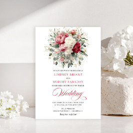 Convites Glam Boho Blush White Gold Wedding Invitation