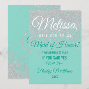 Convites Glam Branco Brilhos Lantejoulas Verde-Azul Dama de