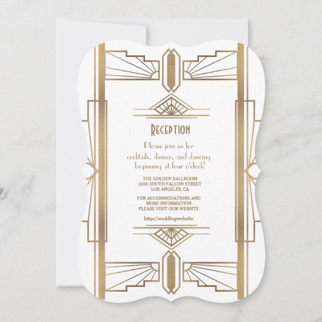 Convites Glam Branco Recepção Great Gatsby anos 20 (Frente)
