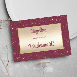 Convites Glam burgundy dourado confetti Bridesmaid