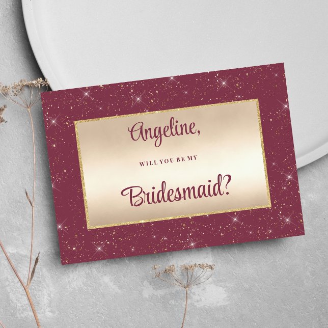 Convites Glam burgundy dourado confetti Bridesmaid (Glam burgundy gold glitter confetti Bridesmaid )