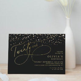 Convites Glam Calliographic Black Dourada Confetti aniversá