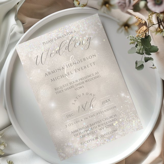 Convites Glam Champagne e Glitter Elegant Photo Wedding (Criador carregado)