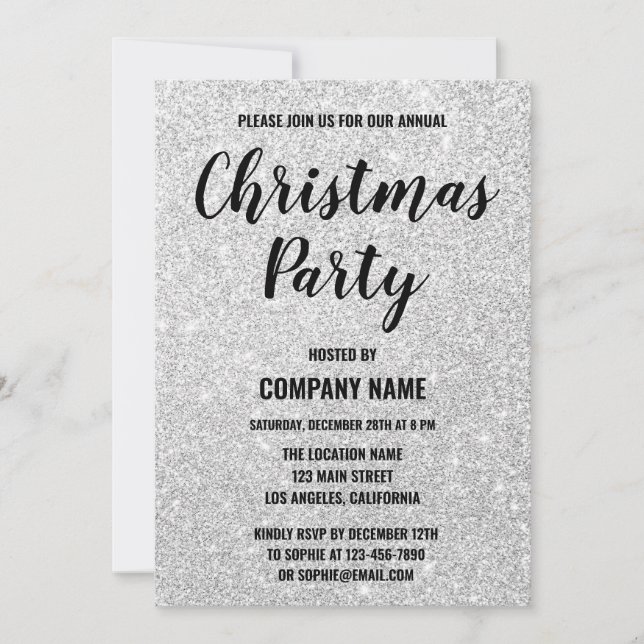 Convites Glam Company Holiday Party Silver Glitter Sparkles (Frente)
