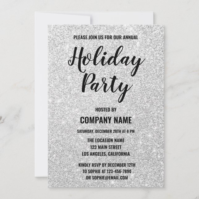 Convites Glam Company Holiday Party Silver Glitter Sparkles (Frente)