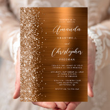 Glam Copper Brushed Metal Glitter Wedding