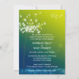 Convites Glam Dandelions Casamento de Ombre Verde Azul
