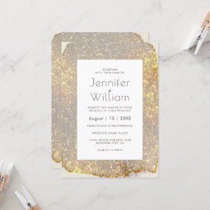 Convites Glam Dourada Glitter Elegant Modern Wedding