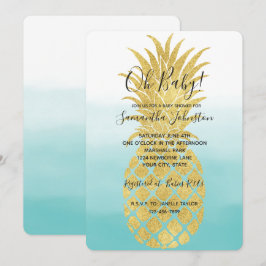Convites Glam Dourado Abacaxi Aqua Watercolor Ombre