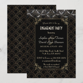 Convites Glam Dourado Art Deco Fleur-de-lis Festa de noivad