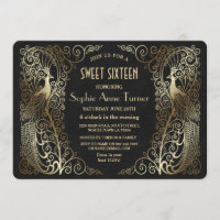 Glam Dourado Art Deco Peacocks Doce Grupo Dezessei