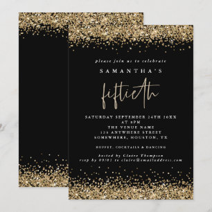 Convites Glam Dourado Brilho Cinquentenário Festa Preto
