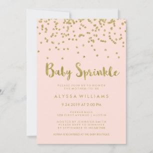 Convites Glam Dourado Confetti Baby Sprinkle em Rosa Esbran