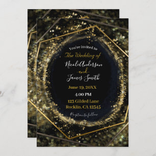 Convites Glam Dourado e Black Modern Abstrato Glam Weding