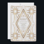 Convites Glam Dourado e Excelente Branco Gatsby Bachelor Pa<br><div class="desc">Elegante,  design de cartão de vintage com um estilo de deco de arte sofisticado em ouro falso,  ornamentos reais de pulur-de-lis num fundo de textura branca. Use a ferramenta Personalizar para adicionar suas informações. Para obter itens correspondentes,  visite minha Coleção Gatsby do Excelente Branco e Dourado romântico.</div>