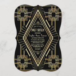 Convites Glam Dourado e Excelente Negro Gatsby Sweet 16