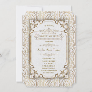 Convites Glam Dourado Excelente Branco Gatsby 20s Doce Deze