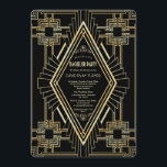 Convites Glam Dourado Excelente Negro Gatsby Bachelor Party<br><div class="desc">Elegante,  design de cartão de vintage com um estilo de deco de arte sofisticado em ouro falso,  um ornamento real de flur-de-lis. Use a ferramenta Personalizar para adicionar suas informações. Para obter itens correspondentes,  visite minha Coleção Gatsby do Excelente Romântico Dourado e Negro.</div>