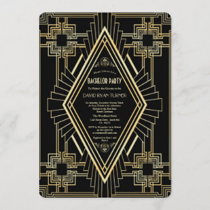 Convites Glam Dourado Excelente Negro Gatsby Bachelor Party