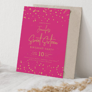 Convites Glam Dourado Faux Foil Pontos Sweet 16 Party Hot P