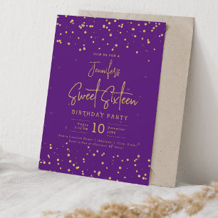 Convites Glam Dourado Faux Foil Pontos Sweet 16 Purple
