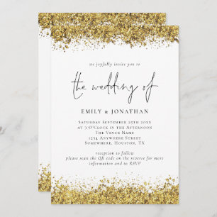 Convites Glam Dourado Glitter Borders Script QR Code Casame