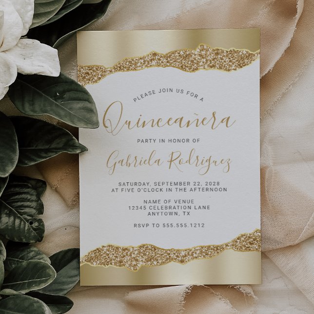 Convites Glam Dourado Glitter Quinceañera (Criador carregado)