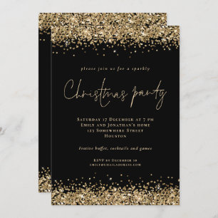 Convites Glam Dourado Glitter Script Festa de Natal Preto