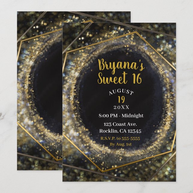 Convites Glam Dourado Iridescente Moderno Abstrato Glam Swe (Frente/Verso)