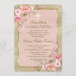 Convites Glam Dourado Lente Esmagadora Primeira Comunhão Fl