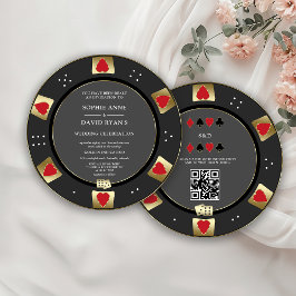 Convites Glam Dourado Poker Chip QR Code Casino Weding