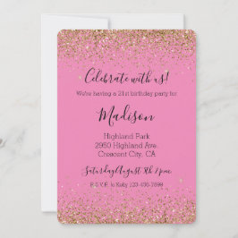 Convites Glam Dourado Rosa Glitzy Sparkle Glitter