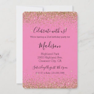 Convites Glam Dourado Rosa Glitzy Sparkle Glitter