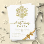 Convites Glam Dourado Winter Glitter Snowflake Company Xmas<br><div class="desc">Elegante Formal Company e Corporate Christmas Party / Cocktail / Jantar modelo com floco de neve brilhante e fita de Natal. Imprima seus amigos e colegas de trabalho com este design de convite sofisticado e elegante.</div>