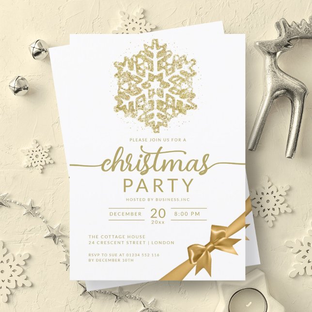 Convites Glam Dourado Winter Glitter Snowflake Company Xmas (Glam Gold Winter Glitter Snowflake Company Xmas Invitation)