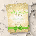 Convites Glam Dourado Winter Snowflake Company Green Ribbon<br><div class="desc">Elegante Formal Company & Corporate Christmas Party / Cocktail / modelo de Convite de festas Jante com Dourado Faux Foil Snowflakes Natal. Imprima seus amigos e colegas de trabalho com este design de convite sofisticado e elegante.</div>