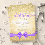 Convites Glam Dourado Winter Snowflake Company Roxo Ribbon<br><div class="desc">Elegante Formal Company & Corporate Christmas Party / Cocktail / modelo de Convite de festas Jante com Dourado Faux Foil Snowflakes Natal. Imprima seus amigos e colegas de trabalho com este design de convite sofisticado e elegante.</div>