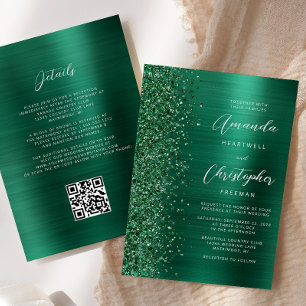 Convites Glam Esmeralda Verde Metal Escovado Código QR Casa