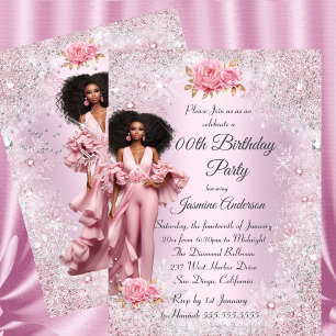Convites Glam étnico Aniversário Rosa Prata Inverno Encanta