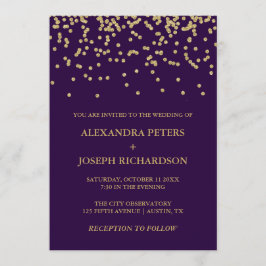 Convites Glam Faux Dourado Confetti e Casamento Roxo Profun