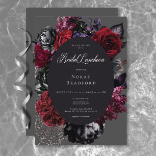 Convites Glam Floral Preto-Preto-Preto-Escuro do Halloween