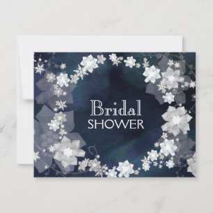 Convites Glam Floral Wreath Marinho Azul Chá de panela de i