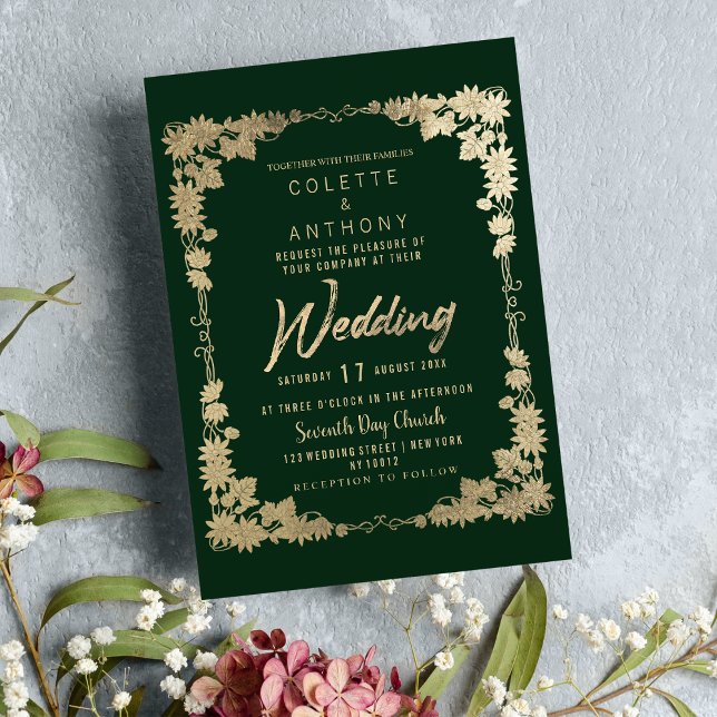 Convites Glam Forest Green Gold Fronteira com estrutura flo (Glam forest green gold floral frame border Wedding )
