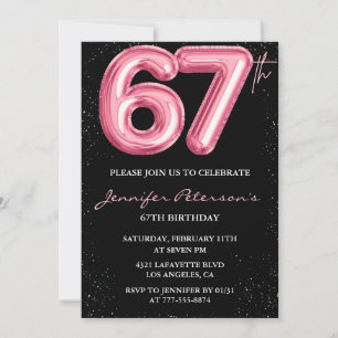Convites Glam Glam Brilhante Preto Rosa, com 67 anos