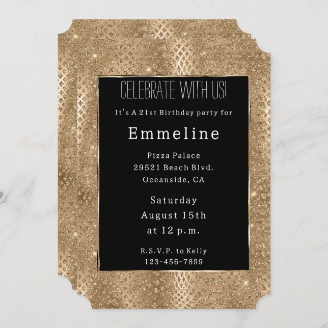 Convites Glam Glitter Cobra (Frente/Verso)