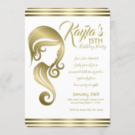 Convites Glam Gold Beleza Garota Cabelo & Salão de Maquiage