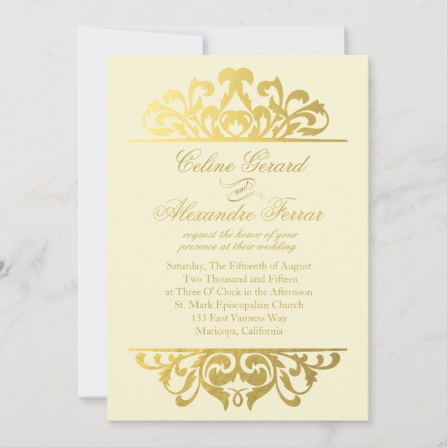 Convites Glam Gold Foil Flourish Weding | ouro marfim (Frente)