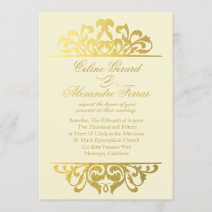 Convites Glam Gold Foil Flourish Weding   ouro marfim